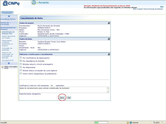 espaço para informar o CPF
