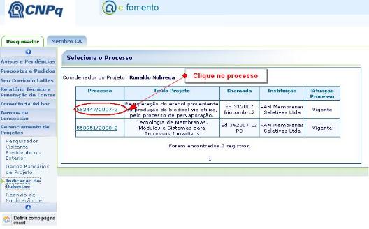 clique no numero do processo